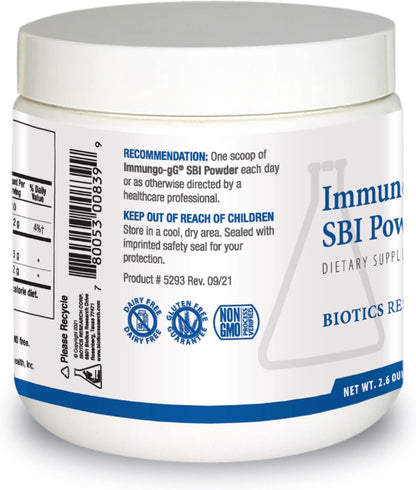 BIOTICS RESEARCH Immuno-gG SBI Powder Easy-to-Mix Powder Formula, Ultimate IgG, Complete Gut Health and Immune Support, Dairy Free, Immunoglobulin Concentrate - 2.6 Oz