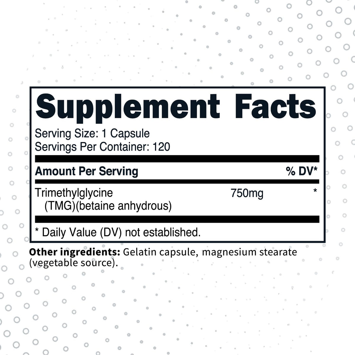 Type Zero Clean TMG (Trimethylglycine) 750mg, 120 Capsules, Gluten Free | GMO-Free