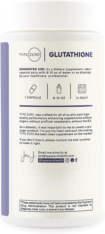 Type Zero Clean Glutathione (500mg) 200 Capsules, Reduced Form, Gluten-Free | GMO-Free