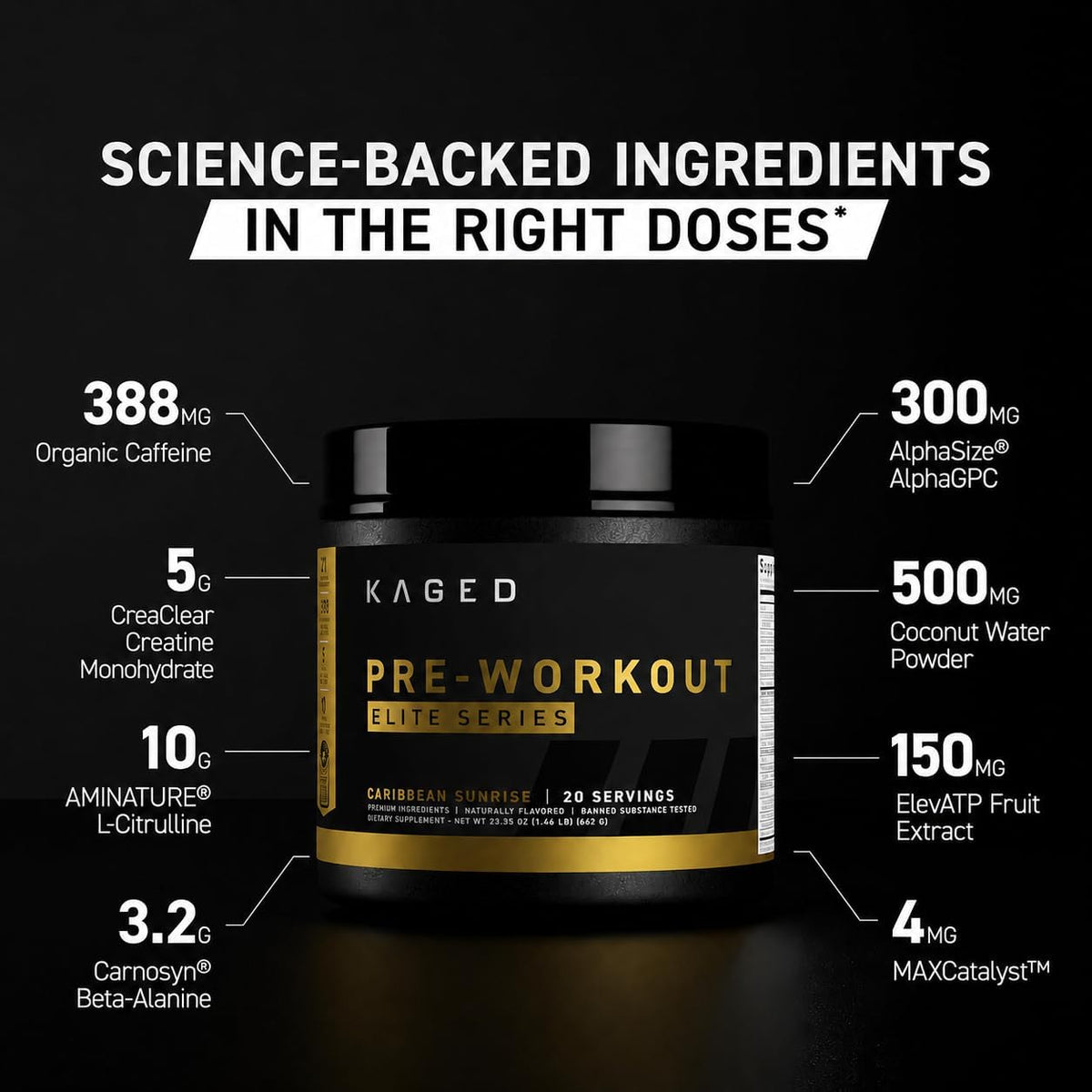 Kaged Pre Workout Elite Powder | Strawberry Lemonade | Pre-Workout with Creatine, Beta Alanine, L-Citrulline, Natural Caffeine | 20 Servings