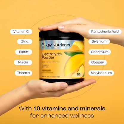 KEY NUTRIENTS Electrolytes Powder Bundle, Peach Mango 90 Servings + Variety Pack Electrolyte Packets 10 Count, Sugar Free Hydration Drink Mix with Vitamins & Minerals