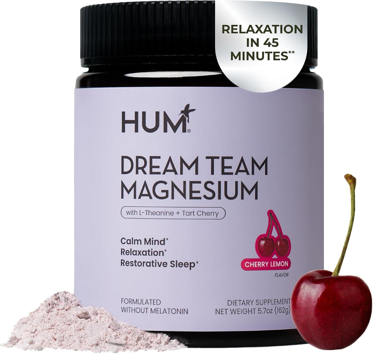 HUM Nutrition Flatter Me Fiber + Dream Team Magnesium Powder Bundle – Digestive Support Fiber & Magnesium Bisglycinate Drink Mix with L-Theanine & Tart Cherry, Cherry Lemon, 2-Product Wellness Routine
