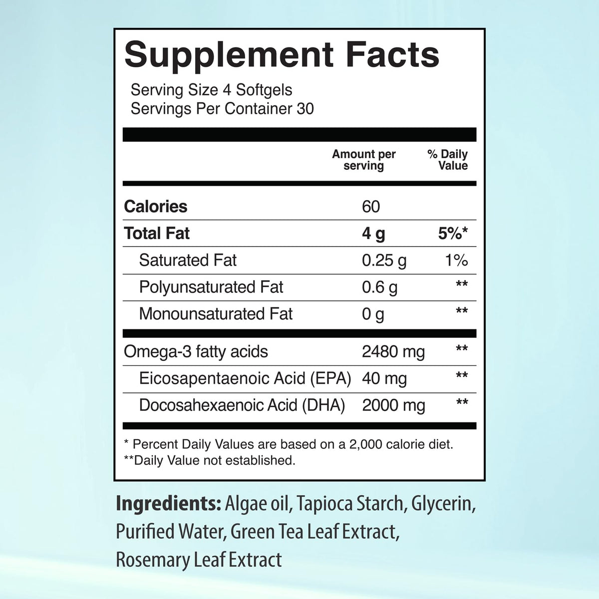 Suplement ​Ultimate Strength Plant Based Omega 3 Supplements, Organic EPA and DHA Omega 3 Fatty Acid Supplements from Algae Oil, No Fishy Aftertaste, 120 Softgels - VelvetGlow USA