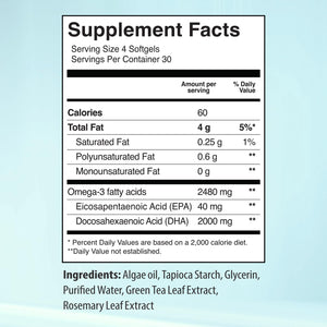 Suplement ​Ultimate Strength Plant Based Omega 3 Supplements, Organic EPA and DHA Omega 3 Fatty Acid Supplements from Algae Oil, No Fishy Aftertaste, 120 Softgels - VelvetGlow USA