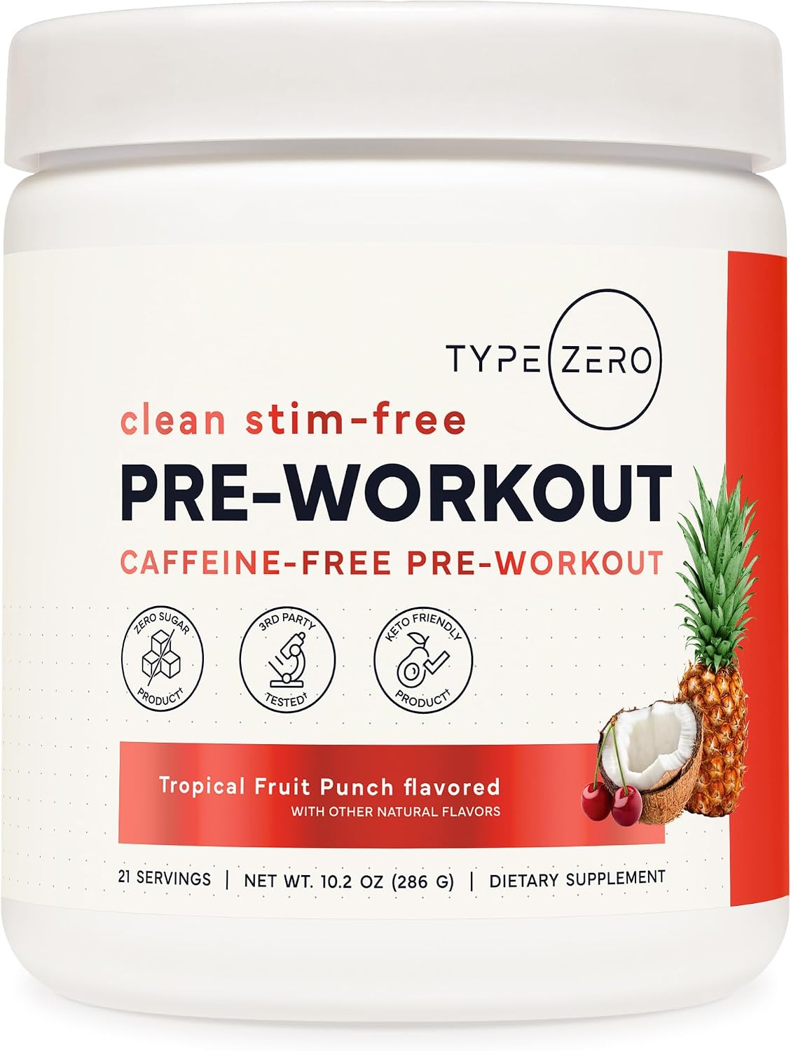 Type Zero Clean Stim Free Pre Workout Powder (Tropical Fruit Punch) 21 Serv | Nitric Oxide Booster with L-Citrulline Malate, Arginine AKG, Beta Alanine, Caffeine & Stimulant Free