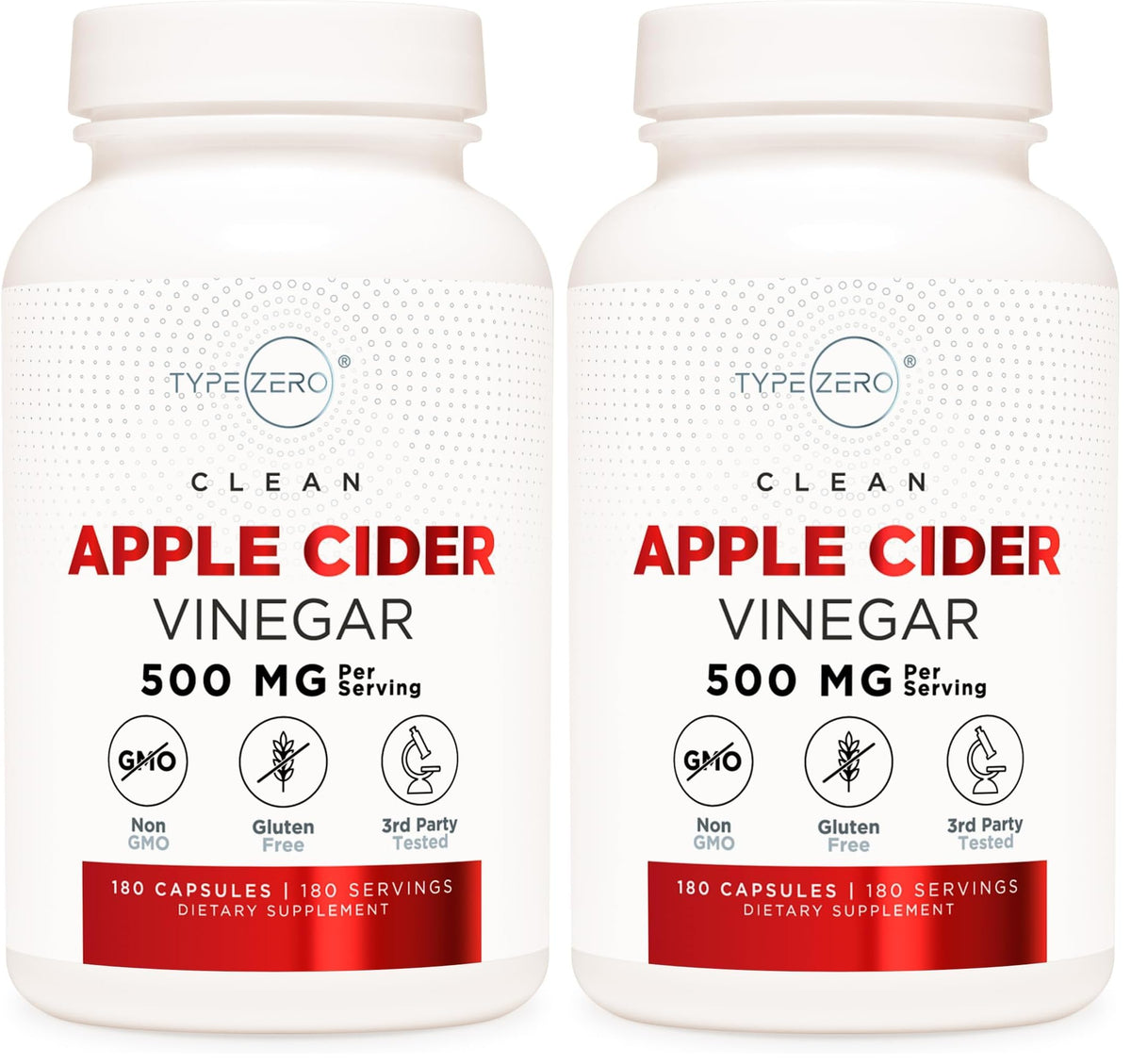 Type Zero Apple Cider Vinegar Capsules (500mg) 180 Capsules, Gluten-Free | GMO-Free Supplement