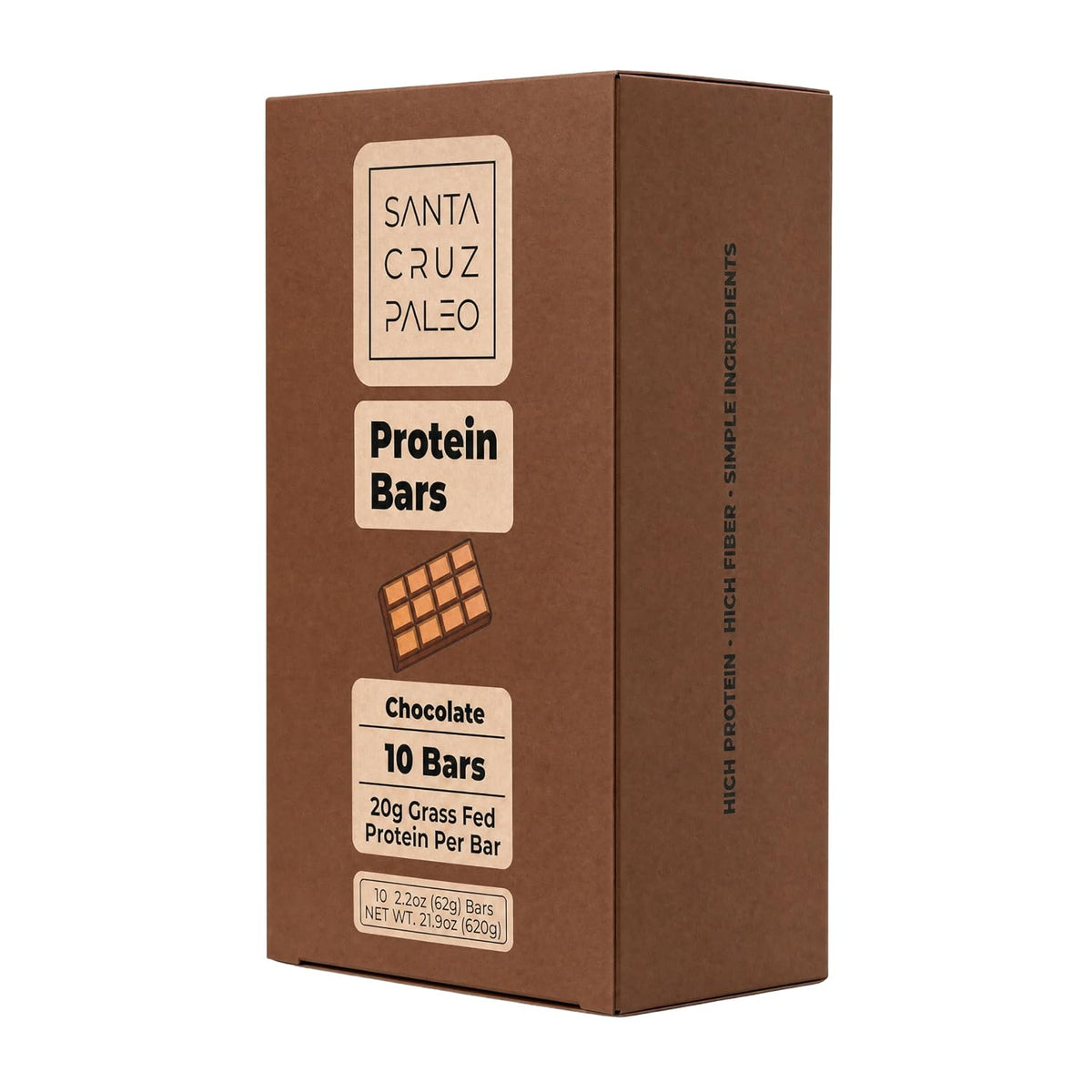 Santa Cruz Paleo Protein Bar – 20g Grass-Fed Whey & Collagen Protein – Wildflower Honey Sweetened, No Seed Oils, High Protein Snack Bar (Chocolate Flavor, Pack of 10)