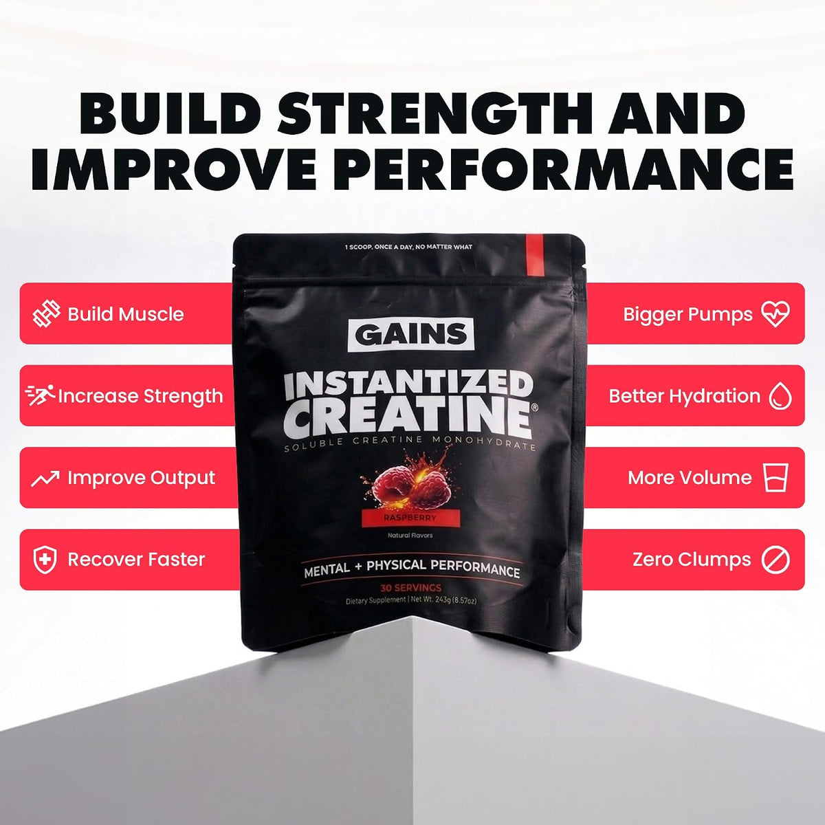 Gains in Bulk Intantized Creatine Bundle, Soluble Pre Workout Powder, Supports Muscle Building, Strength and Performance, Unflavored, Raspberry and Sweet Lemonade, 90 Servings