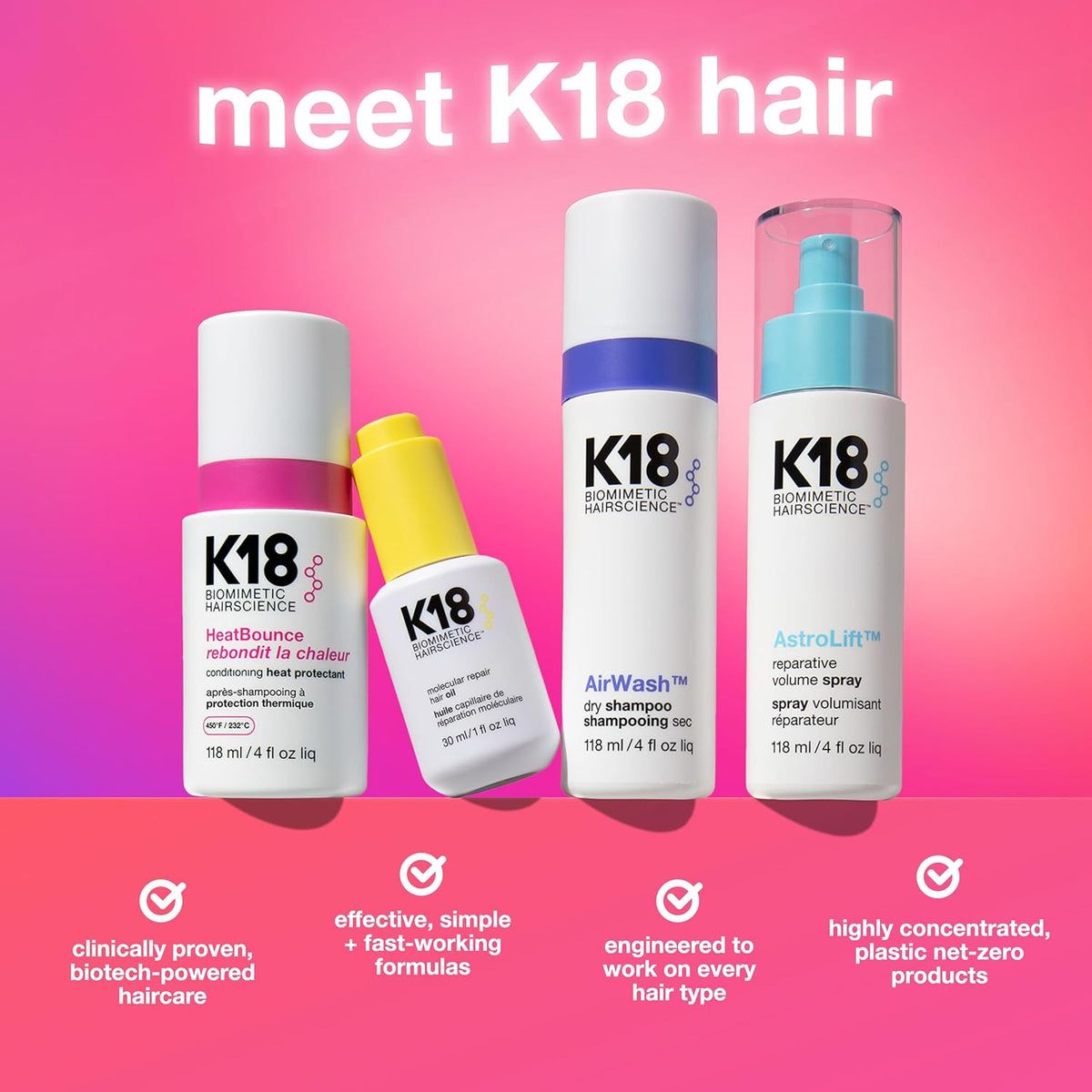 K18 HeatBounce Conditioning Heat Protectant Spray, Lightweight Leave-In Conditioner + 450℉ (232°C) Inside-Out Heat Protection, Soften, Smooth + Detangle All Hair Types