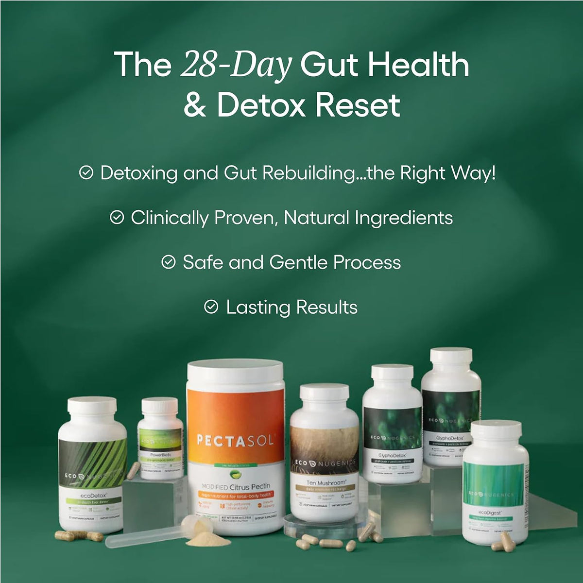 EcoNugenics Premium Detox Rescue Supplement Bundle – 28 Day Cleanse for Men & Women – Includes PectaSol, GlyphoDetox, ecoDetox, PowerBiotic, ecoDigest and Ten Mushroom