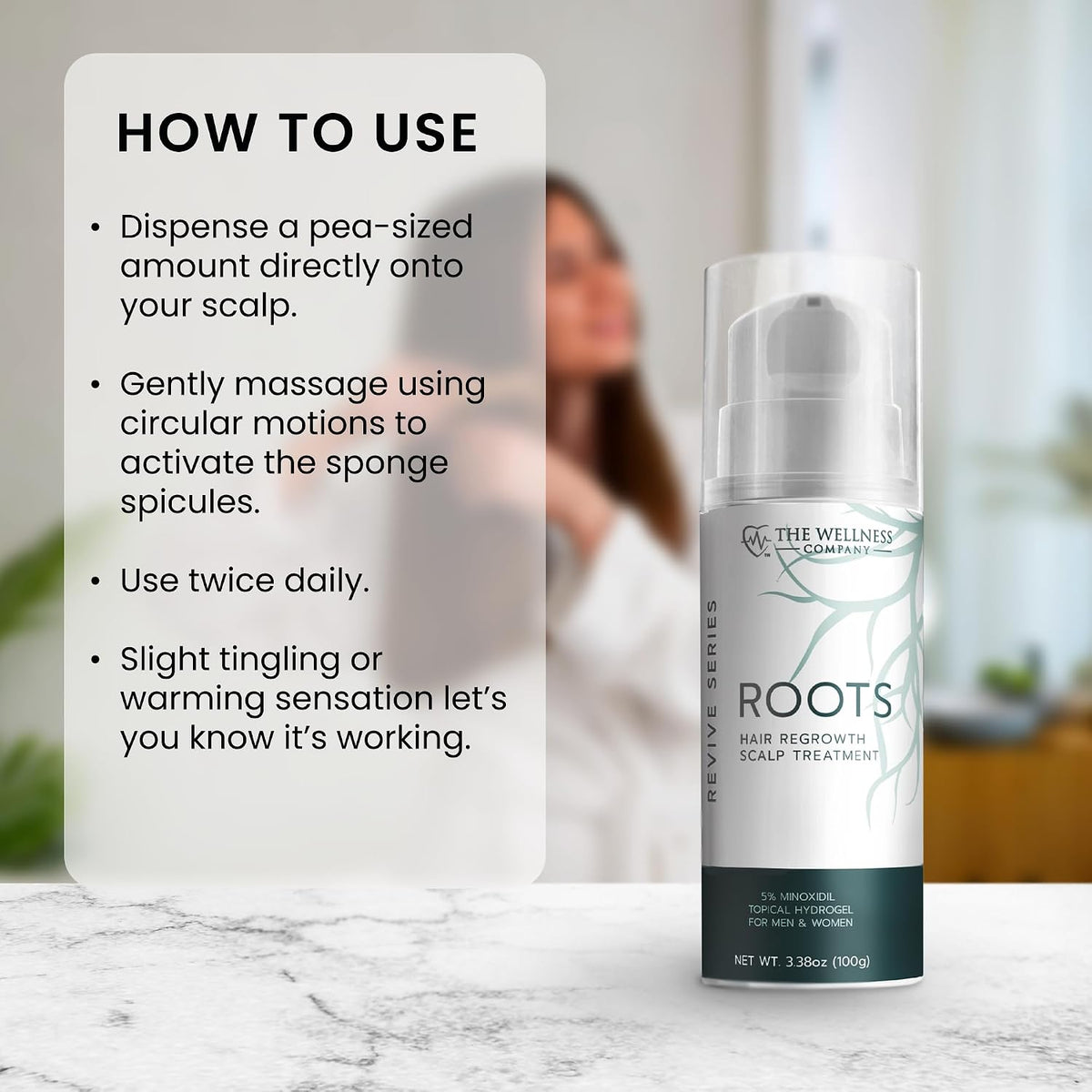 ROOTS Hair Regrowth Hydrogel with Minoxidil, For Men & Women, 3.38oz (100g)