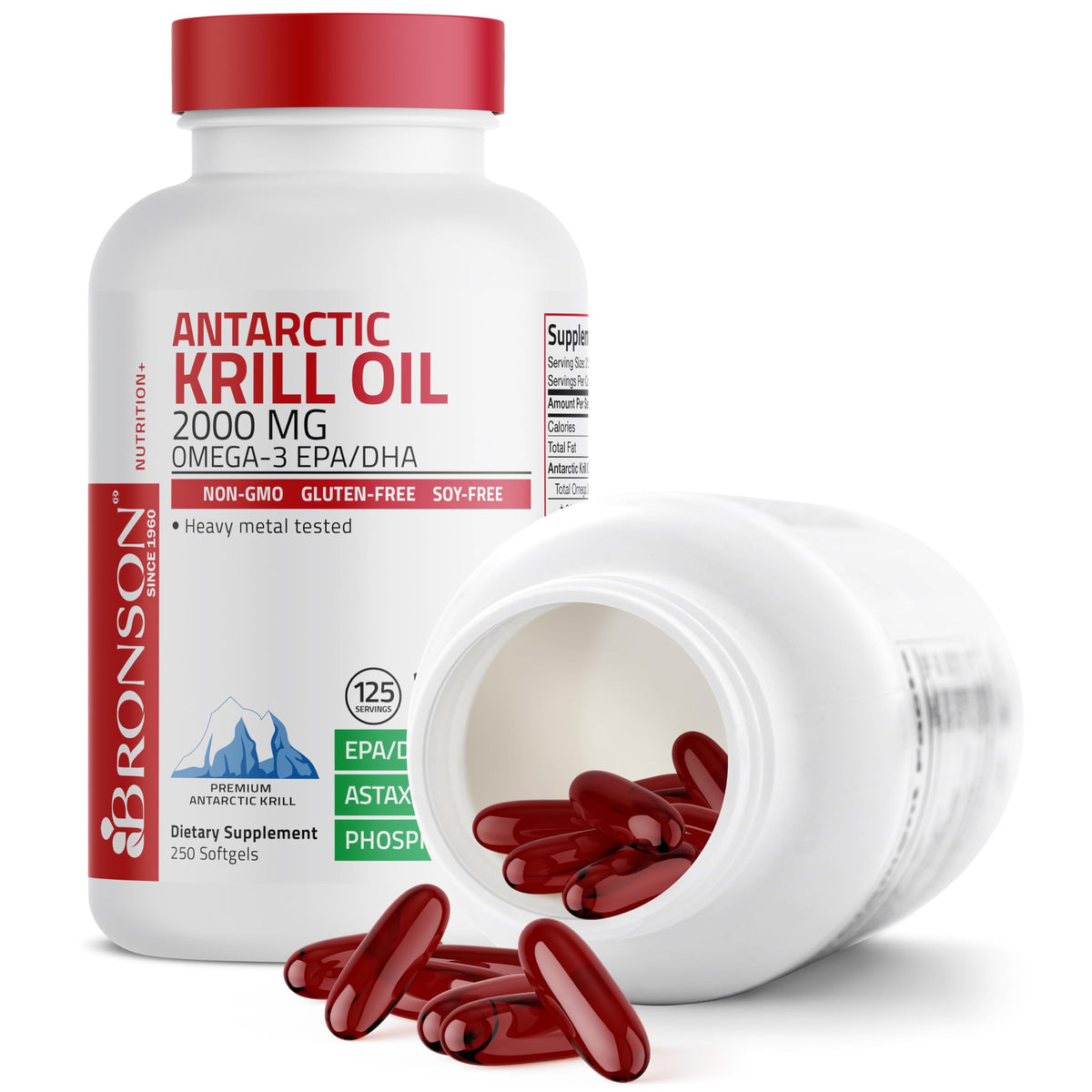 Bronson Antarctic Krill Oil 2000 mg with Omega-3s, 120 Softgels | Heavy Metal Tested, with EPA, DHA, Astaxanthin and Phospholipids, Non-GMO, Gluten Free, Soy Free