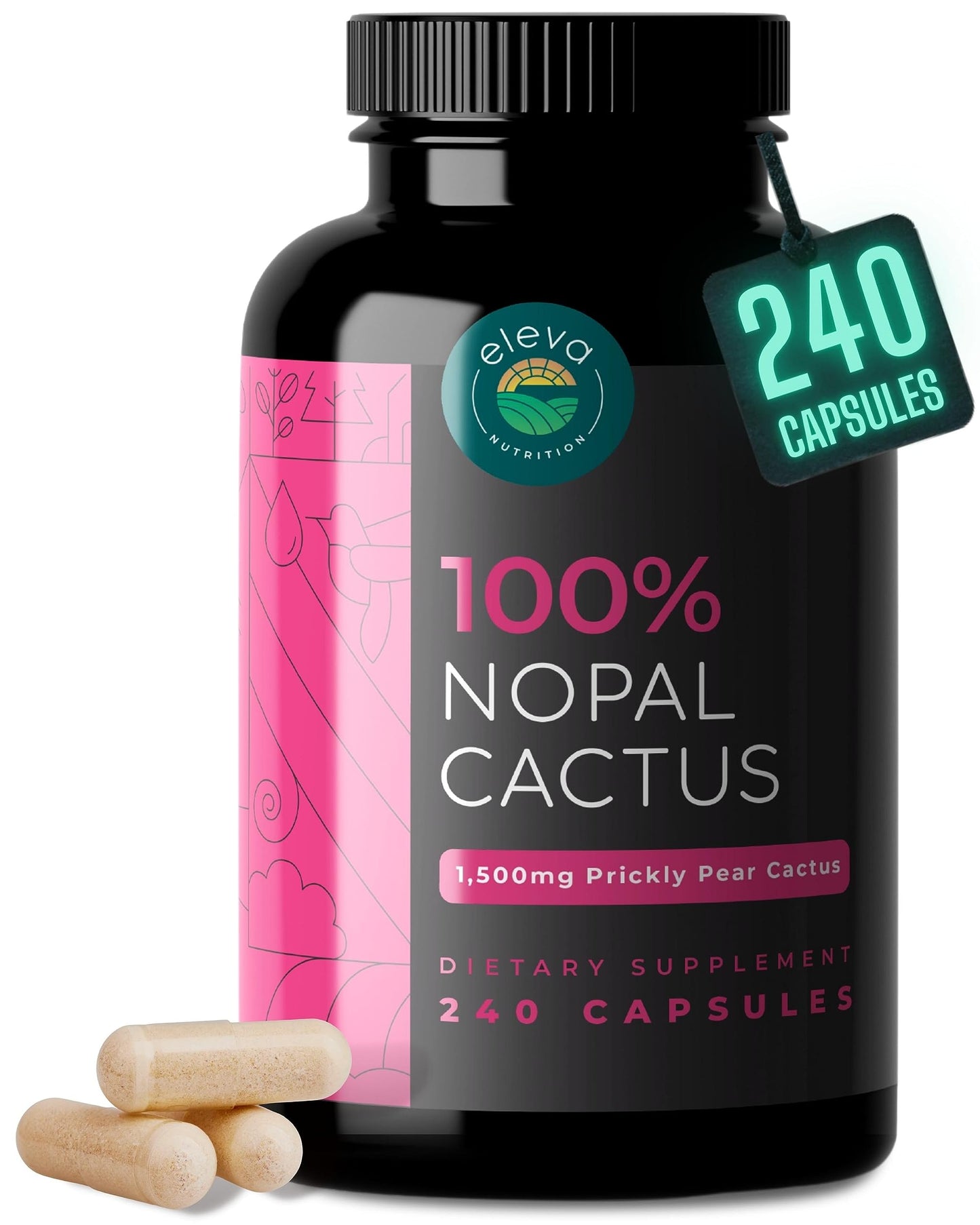 Nopal Cactus Capsules 1500mg- Organic Sun-Dried Prickly Pear Cactus Powder & Black Pepper Extract for Absorption- Natural Prickly Pear Super Supplement