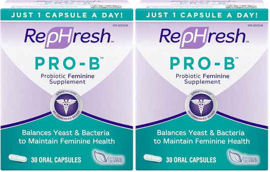 Rephresh Pro-B Vaginal Probiotic Supplement, pH Balance, Probiotics for Women, Balances Yeast and Bacteria to Maintain Feminine Health, Daily Oral Capsules, 30 Count (Pack of 2)
