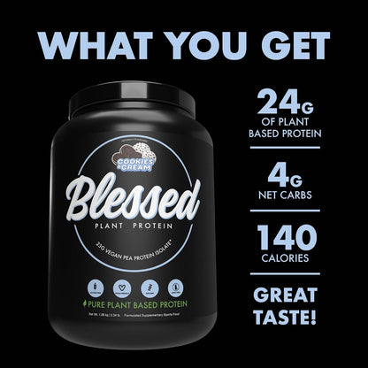 BLESSED Vegan Protein Powder - Plant Based Protein Powder Meal Replacement Protein Shake, 23g of Pea Protein Powder, Dairy Free, Gluten Free, Soy Free, No Sugar Added, 30 Servings (Cookies & Cream)