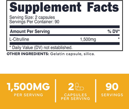 Type Zero L-Citrulline (1,500mg) 180 Capsules, GMO-Free, Keto-Friendly