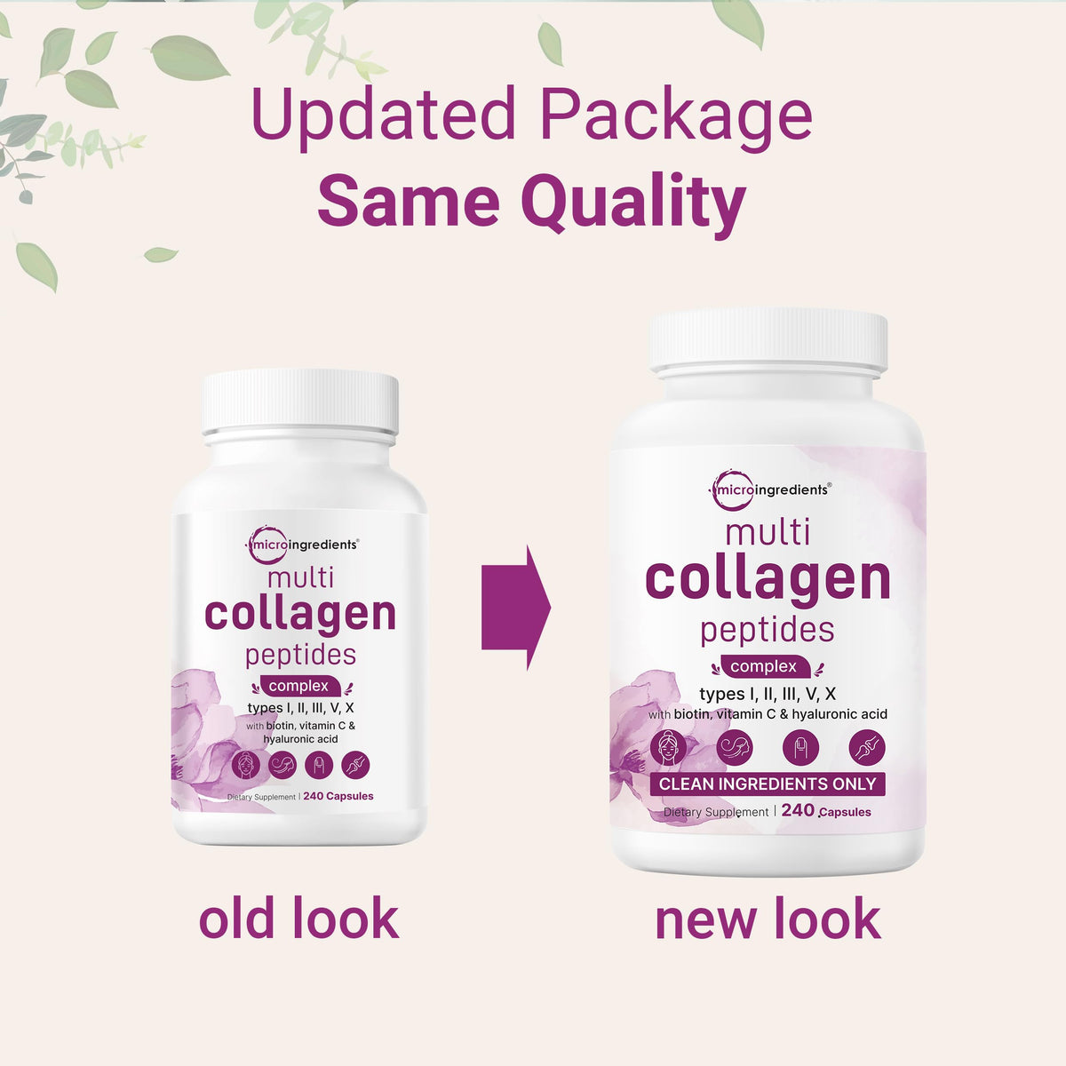 Micro Ingredients Multi Collagen Peptides Pills, 240 Capsules | For Women & Men. Type I, II, III, V, X. Hydrolyzed Collagen Supplement with Biotin, Hyaluronic Acid & Vitamin C. Filler Free.