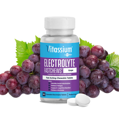 Vitassium FastChews, Chewable Electrolyte Tablets for Management of POTS and High Sodium Diets, Fast-Acting Sodium Tablets, Fruit Punch, 60 Count