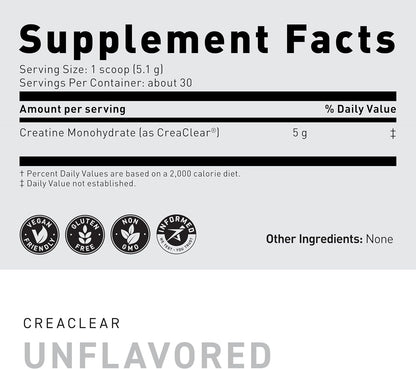 Kaged CreaClear Creatine Monohydrate Powder | Mixes Clear & Dissolves Completely, No Grit | Premium Micronized Creatine for Strength, Performance & Muscle Support | Unflavored | 30 Servings