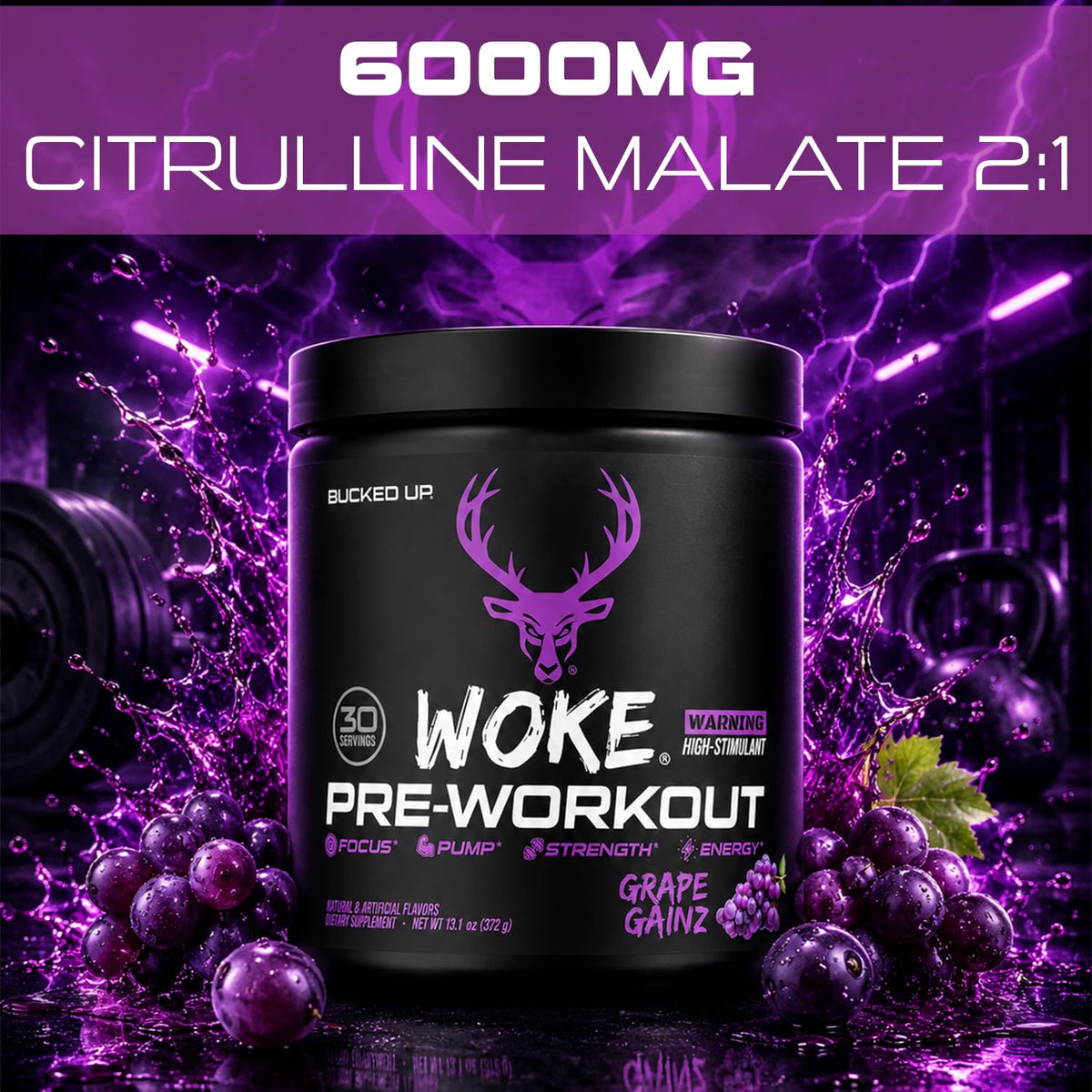 Bucked Up - Woke - HIGH STIM Pre Workout - Best Tasting - Focus Nootropic, Pump, Strength and Growth, 30 Servings (Rocket Pop)