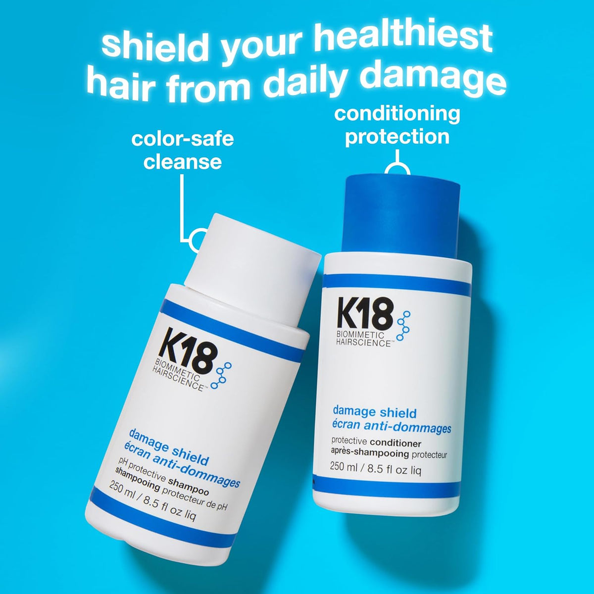 K18 Damage Shield Wash Care Set | Full-Size Color-Safe Protective Shampoo + Conditioner Reduces Frizz And Tangles, Maintains Hair Health, Protects From Damage