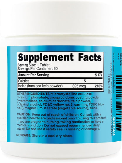 Type Zero Clean Iodine (325mcg) 60 Tablets, from Sea Kelp, Gluten-Free | GMO-Free
