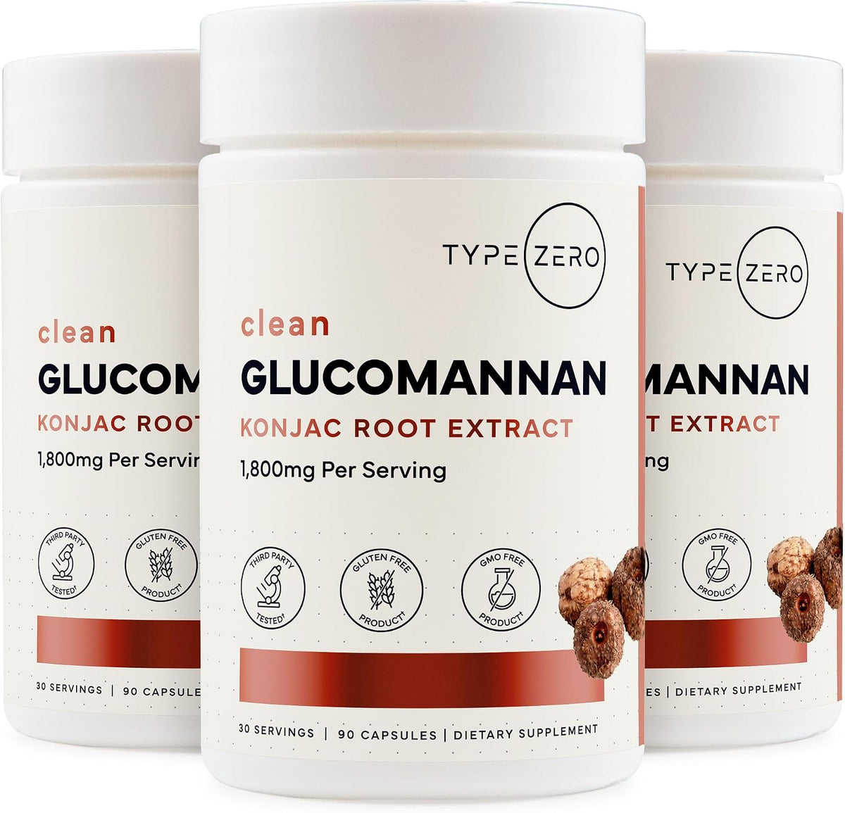 Type Zero Clean Glucomannan Konjac Root Extract (1,800mg) 90 Capsules | Gluten-Free, GMO-Free, 30 Servings
