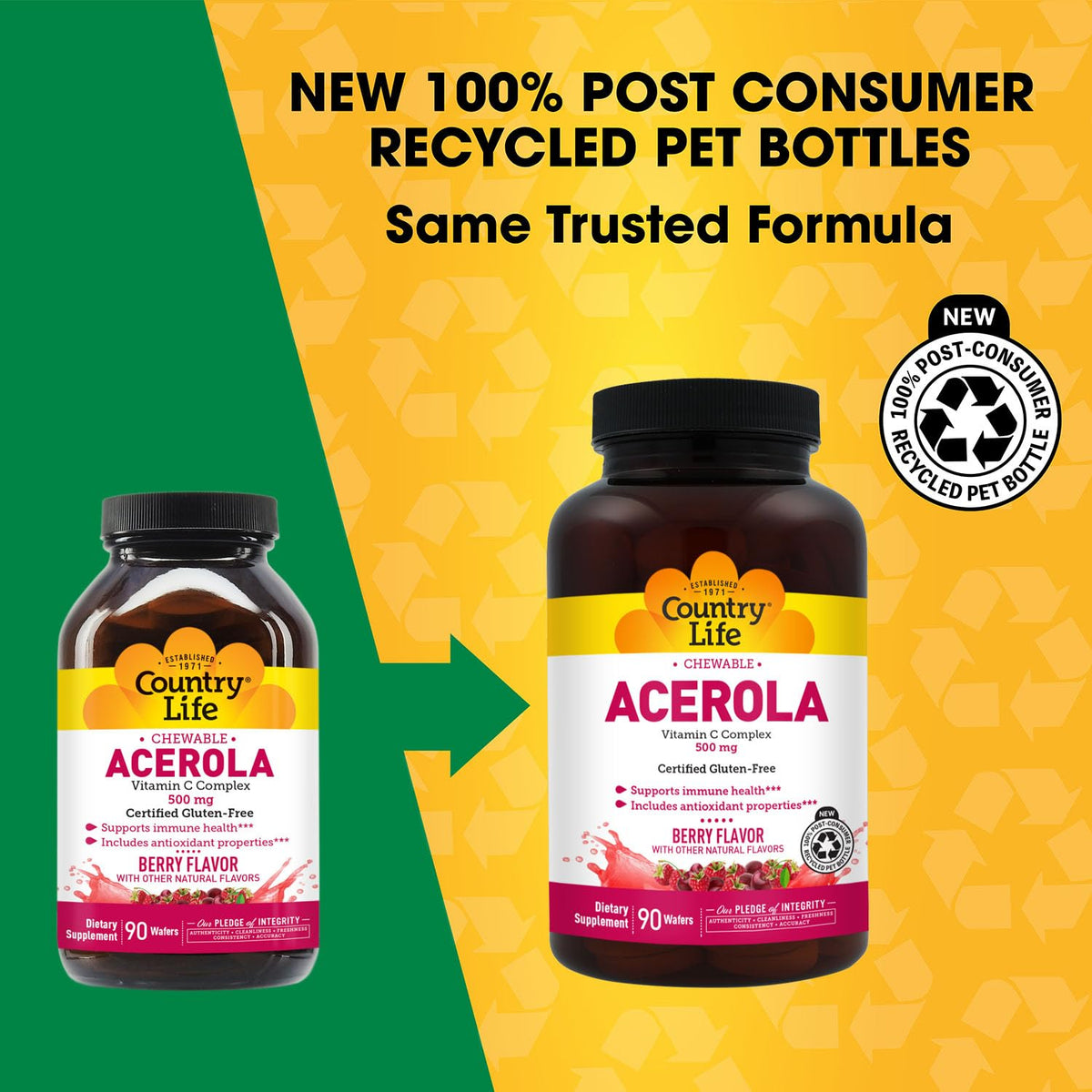 Country Life Acerola Vitamin C Complex 500 mg Chewable Wafers, 180 Count
