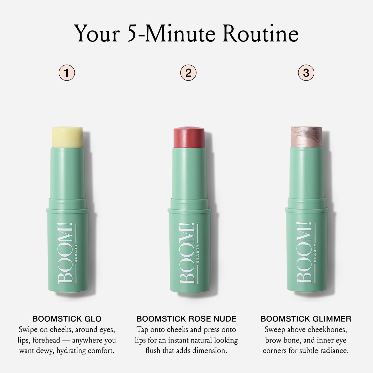 Boomstick Trio ® Rose Nude 3 Pack Cream Blush Makeup - Rose Nude Blush Stick, Highlighter Stick & Moisturizer for Cheeks, Eyes & Lips - Boom Sticks by Cindy Joseph for Older Women