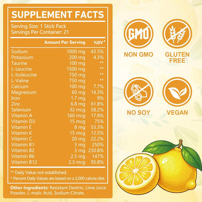 OMOGS Electrolytes Powder, 9 Key Vitamins, Electrolyte Blend, Refreshing Lemonade, Sodium & Energy Supplementl, Keto Friendly, Zero Calories