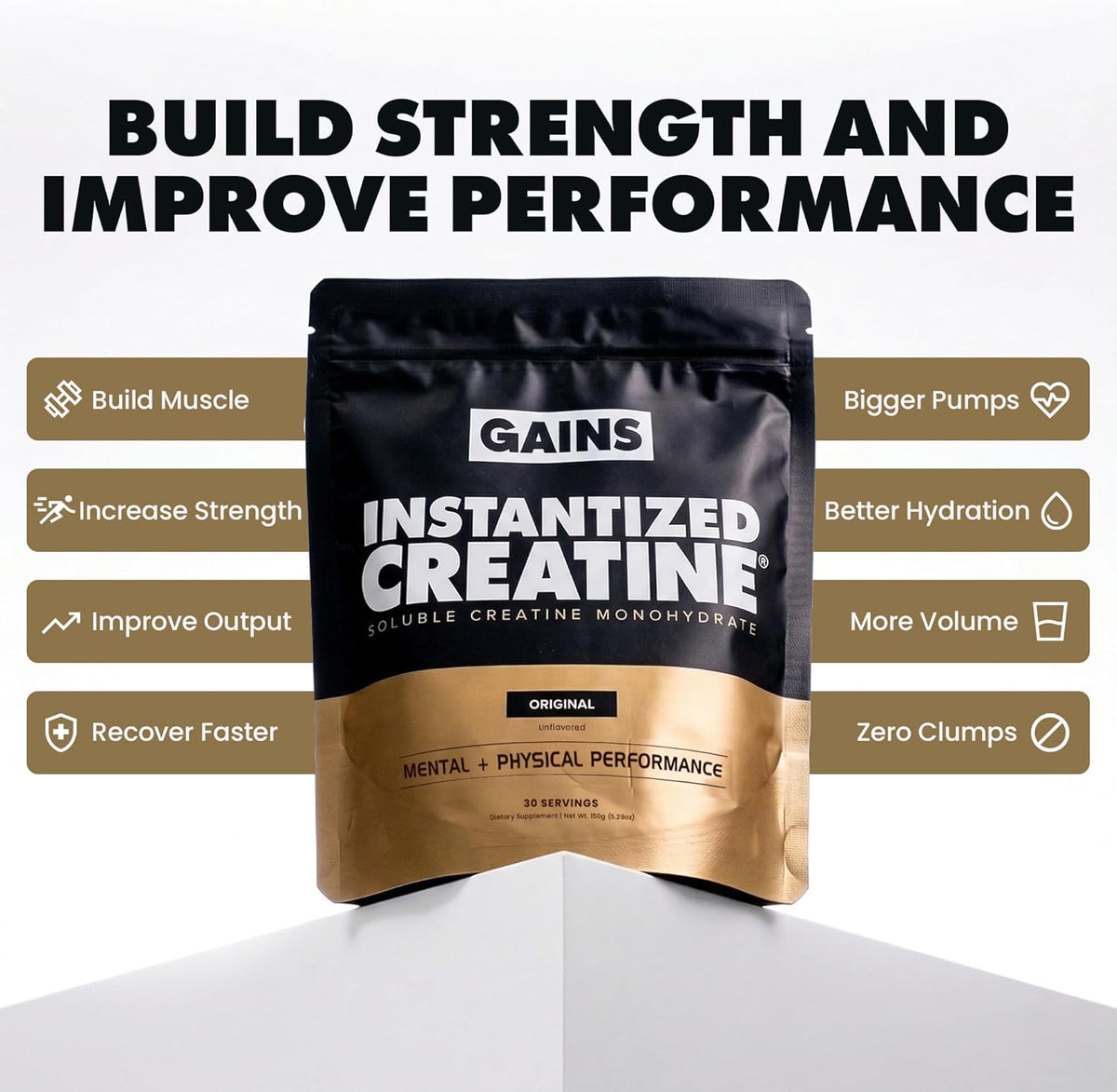 Gains in Bulk Instantized Creatine Monohydrate for Women and Men, Soluble Pre Workout Powder, Supports Muscle Building, Strength and Performance, Unflavored and Sweet Lemonade, 60 Servings