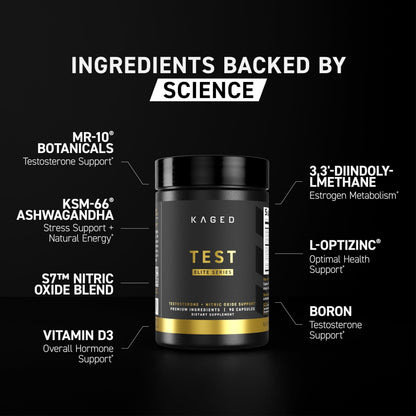 Kaged Test Capsules | Unflavored | Testosterone Booster Ferodrox | Premium Hormone Managment | LJ100 Tongkat Ali KSM-66 Ashwagandha Shilajit | Supplements for Men & Women | 60 Servings
