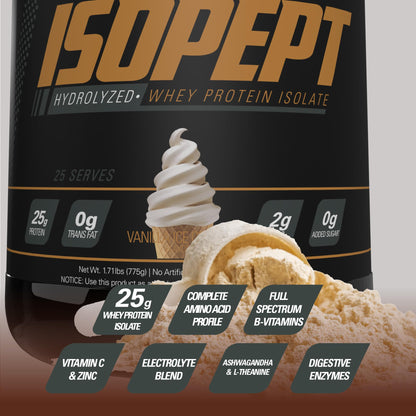 IsoPept Hydrolyzed Whey Protein Powder by EHPlabs - 100% Whey Protein Isolate & Hydrolysate, 27g of Protein, Non-GMO, Gluten Free, Fast Absorbing, Easy Digesting, 27 Serves (Strawberry Milkshake)