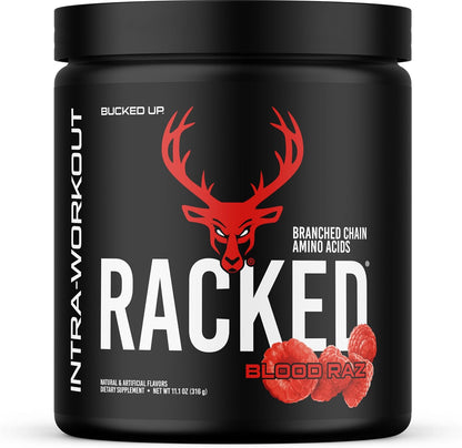 Bucked Up Racked Blood Raz | Intra Workout BCAA 2-1-1 Formula with L Carnitine Acetyl L Carnitine Taurine and L Tyrosine | Amino Acid Powder Supplement (30 Servings)