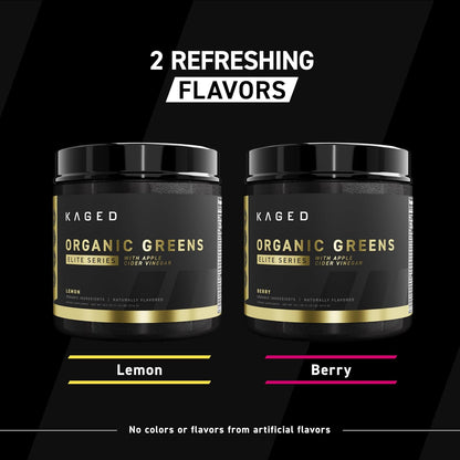 Kaged Organic Greens Elite, Superfood and Greens Powder with Apple Cider Vinegar, Adaptogen, Prebiotics, Vitamins & Minerals, Berry, 30 Servings