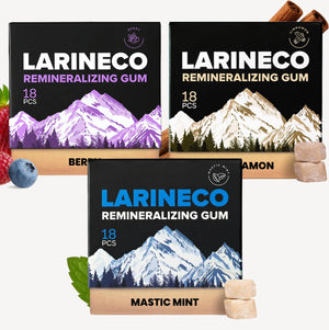 Suplement ​Larineco Remineralizing Gum with Nano Hydroxyapatite & Xylitol – Sugar-Free Xylitol Gum – Plastic-Free, Dye-Free, Aspartame-Free – Natural Base – 18 Pieces (18 Count (Pack of 3) - VelvetGlow USA