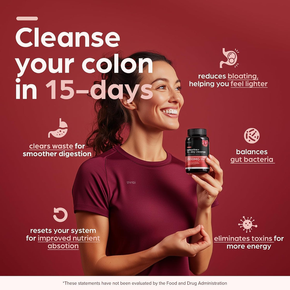 Artnaturals Thinbi Colon Cleanse Capsules with Berberine, 15-Day Supply