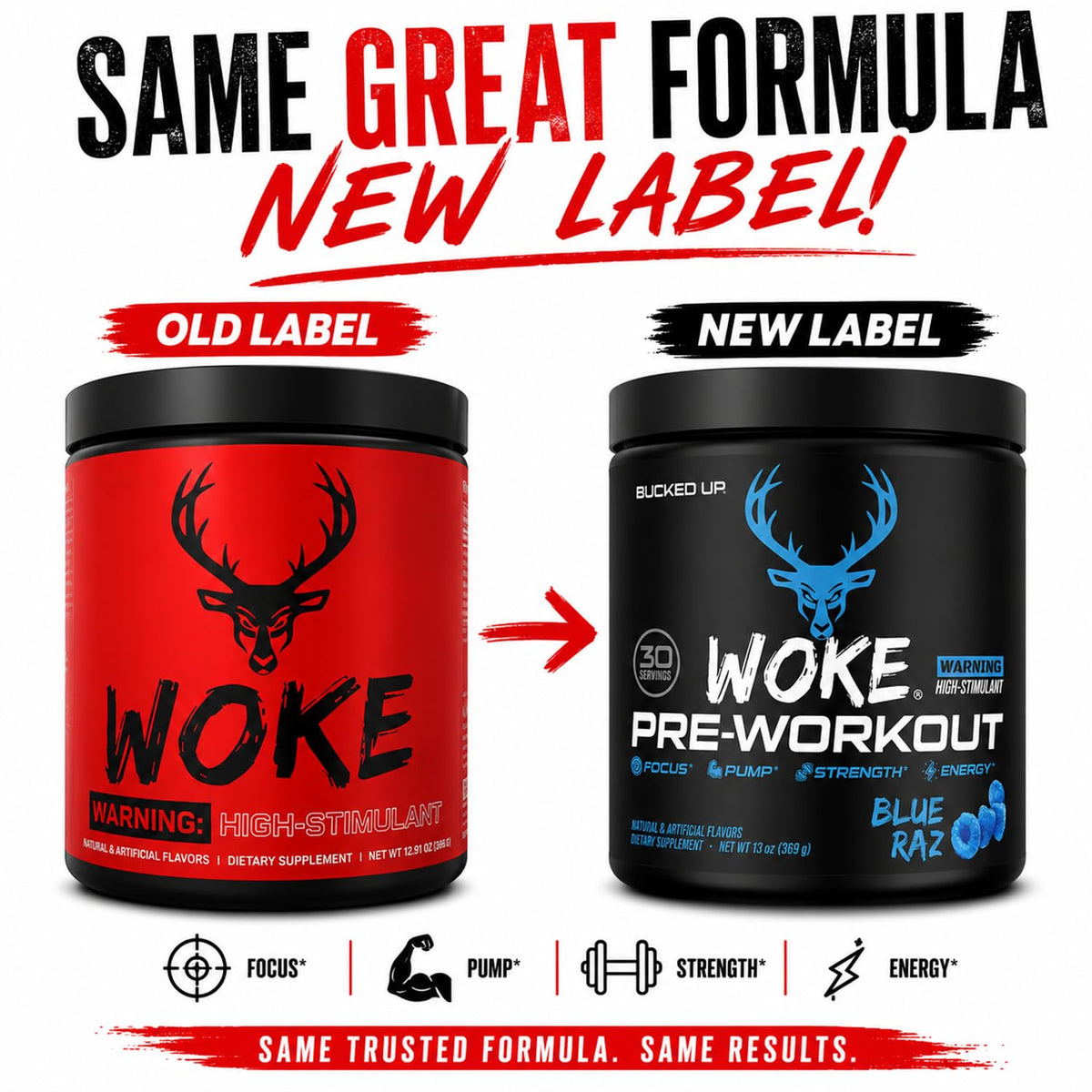 Bucked Up - Woke - HIGH STIM Pre Workout - Best Tasting - Focus Nootropic, Pump, Strength and Growth, 30 Servings (Rocket Pop)