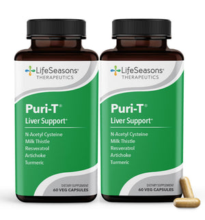 LifeSeasons Puri-T - Liver Cleanse & Detox Support Supplement - Resveratrol N-Acetyl Cysteine Milk Thistle Artichoke & Turmeric - Supports Tissue Regeneration & Healthy Bile - 60 Capsules (Pack of 2) LifeSeasons buy supplements Au