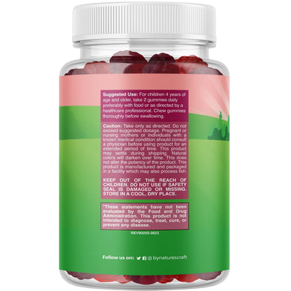 Natures Craft High Prebiotic Fiber Gummies for Kids - Dietary Fiber Supplements for Digestion & Constipation - Chicory Root Kids Immune Gummies - Non-GMO