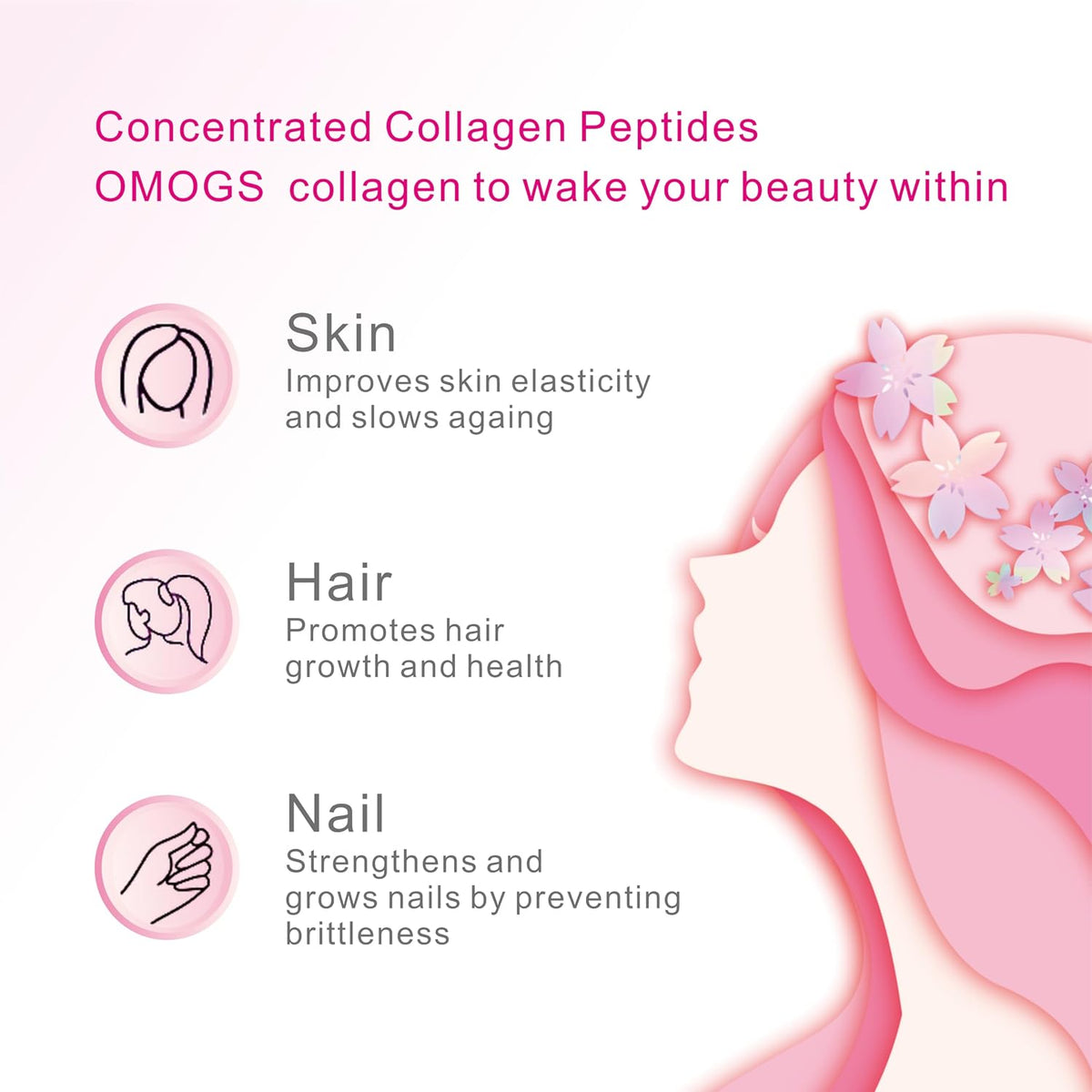 OMOGS Collagen Peptides Capsule，Naturally Sourced Hydrolyzed Collagen with prebiotic & Cranberry Extract - Hair, Skin, Nail, Joint, Digestive Health & Immune Support, Non-GMO, 100 Capsule