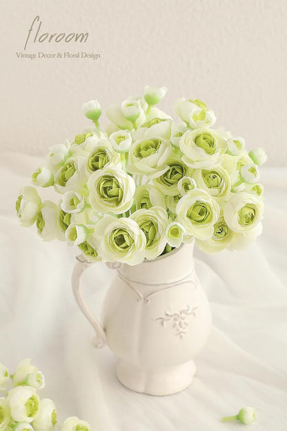 Floroom Ranunculus Artificial Flowers 18 Pcs Green Faux Silk Mini Ranunculus Bulk Fake Wedding