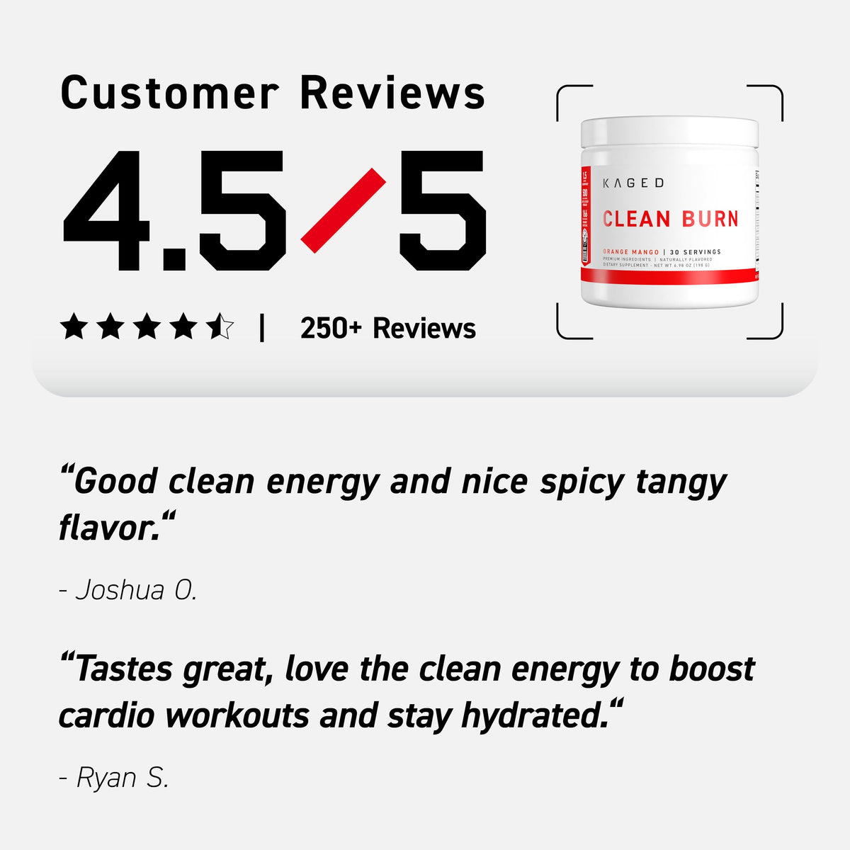 Kaged Thermogenic Powder Clean Burn Orange Mango Men & Women Weight Management Supplement Organic Caffeine Apple Cider Vinegar 30 Servings