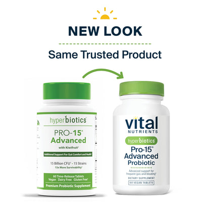 Hyperbiotics Vital Nutrients Pro-15 Advanced Probiotics for Women and Men | 15 Strains + Kiwifruit | Clinically Studied Daily Probiotics for Digestive Health, Gas, & Bloating | 30 Vegan Tablets