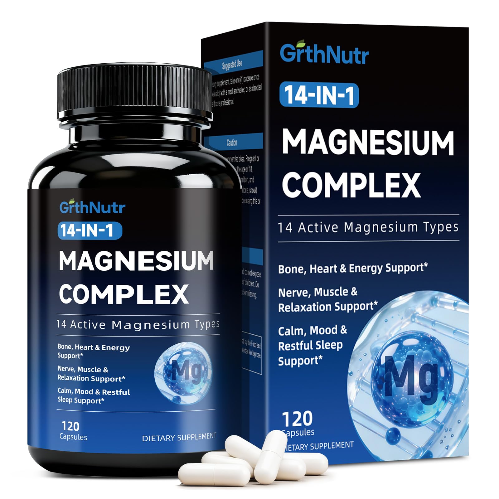GthNutr Magnesium Complex supplement bottle and packaging on a white background