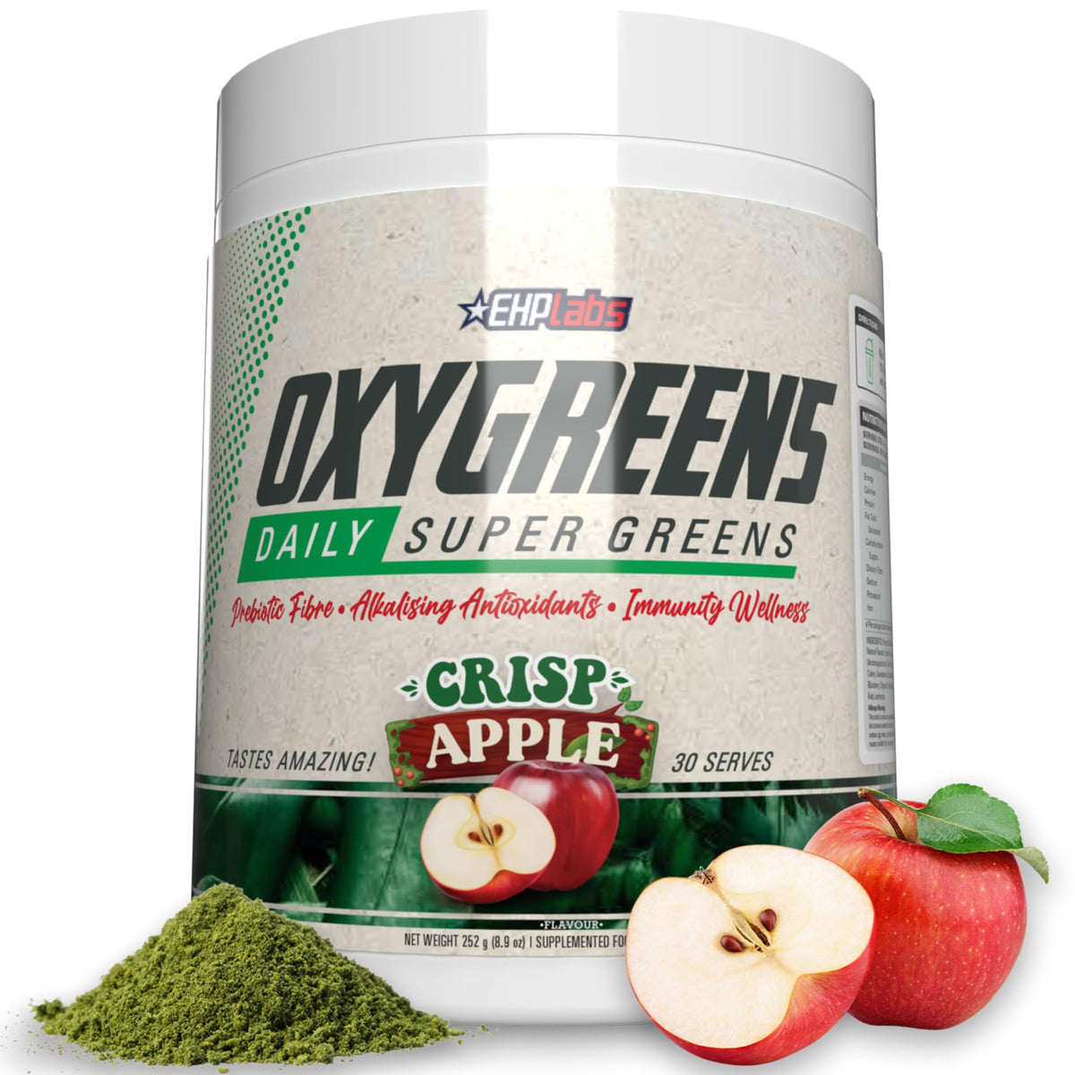 EHP Labs OxyGreens Super Greens Powder with Spirulina & Chlorella, Prebiotic Fiber, Probiotics & Digestive Enzymes – Antioxidant Green Superfood Supplement - 15 Serves (Pineapple)