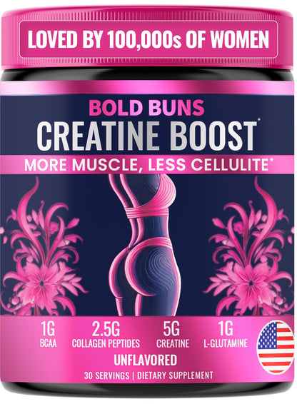 Bold Buns Creatine for Women – Booty Builder Supplement with Collagen & BCAA – Supports Muscle Development, Post-Workout Recovery, Skin Elasticity