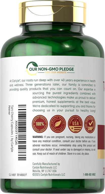 Carlyle Tart Cherry Capsules | 200 Pills | Max Potency | Non-GMO, Gluten Free | Tart Cherry Juice Extract