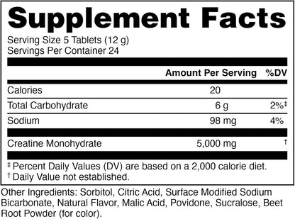 Bucked Up Creatine Candy Tropical Blast | Micronized Creatine Monohydrate | 120 Chewable Tablets, 24 Servings | Fizzy Creatine No Water Needed | Non GMO Gluten Free Third Party Tested