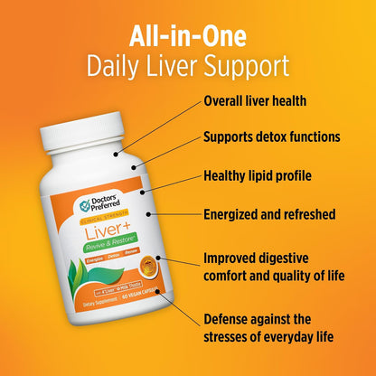 DOCTORS' PREFERRED Liver+ Revive & Restore 10-in-1 Formula with Clinically Validated 4’Liver and Milk Thistle | 60 Capsules